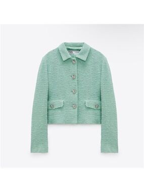 Zara Cropped Textured Tweed Jacket Large